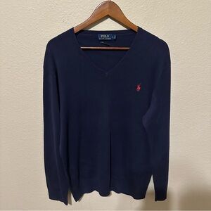 Polo Ralph Lauren Men’s Navy Blue Pima Cotton V-Neck Sweater